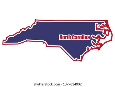 Vector map of North Carolina.  Outlines, state borders are painted in the colors American flag. Flat vector map of North Carolina isolated on white background.  It appropriate for prints of any size. 