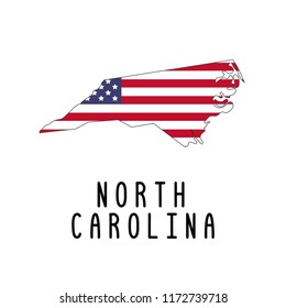 Vector map of North Carolina painted in the colors American flag. Silhouette or borders of USA state. Isolated vector illustration