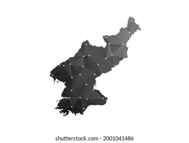 Vector map of North Korea. Black polygonal style on white background.