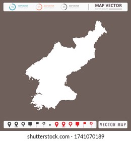 Vector map of North Korea Brown background and pins icon.