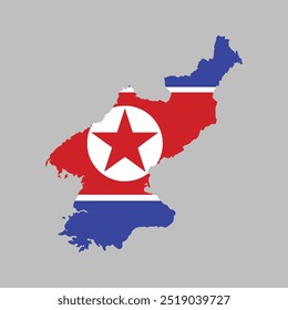Mapa vetorial da coreia do norte com bandeira. Ilustração vetorial