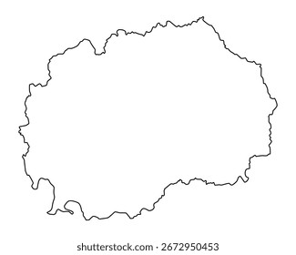 Vector map of North Macedonia, a country in Southeast Europe. Detailed black contour, isolated on white background.