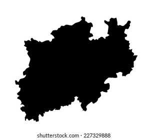 Vector Map of North Rhine-Westphalia, high detailed black silhouette illustration isolated on white background. Province in Germany.