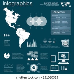 Vector map of North and South America, illustration and infographics design template. flat modern style. Easy to edit country. White infographics