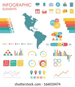 Vector map of North and South America, illustration and infographics design template. flat modern style. Easy to edit country. 