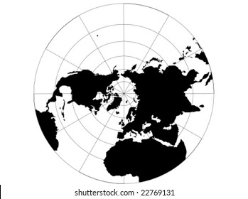 A vector map of the northern hemisphere with a map grid that uses a polar stereographic projection.