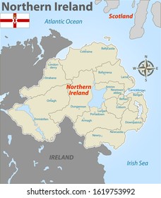 Vector map of Northern Ireland with named districts