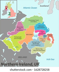 Political Map Of Northern Ireland Vector Map Northern Ireland Named Districts Stock Vector (Royalty Free)  1628728258 | Shutterstock