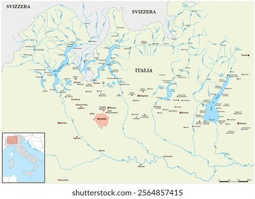 vector map of the northern Italian lakes