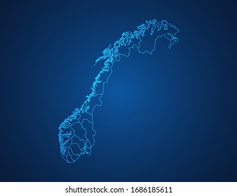 Vector map of Norway abstract blue line scales on dark background.