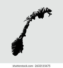 Vector map of Norway, detailed black silhouette, isolated on gray background.