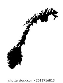 Vector map of Norway, Kingdom of Norway, a country in Northern Europe. Detailed black silhouette, isolated on white background.