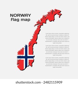 Vektorgrafik Karte Norwegen hat Nationalflagge auf Hintergrund isoliert. Vorlage Europe Creative State Flag für Design, Illustration, Muster, Bericht, Infografik, Hintergrund. Konzeptsymbol des Norwegen