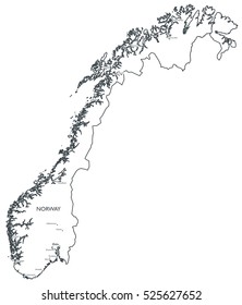 Vector map of Norway | Monochrome contour map with city names