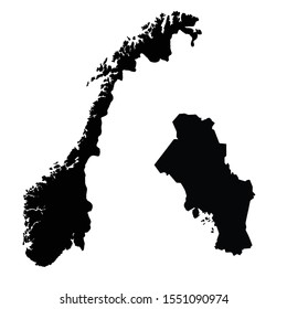 Vector map Norway and Oslo. Country and capital. Isolated vector Illustration. Black on White background. EPS 10 Illustration.