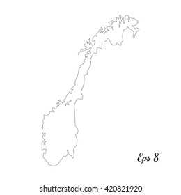 Vector map Norway. Outline map. Isolated vector Illustration. Black on White background. EPS 8 Illustration.