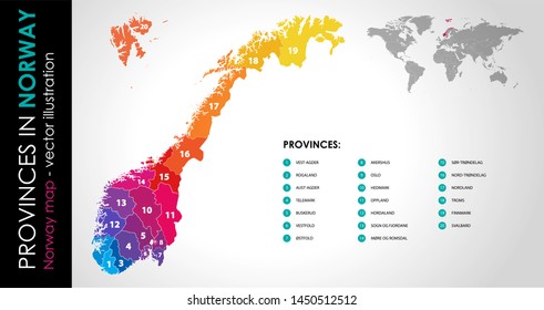 Vector map of Norway and provinces COLOR