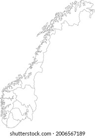 Vector map of Norway to study colorless with outline, black and white