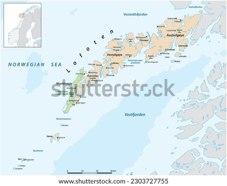 Vector map of the Norwegian archipelago Lofoten