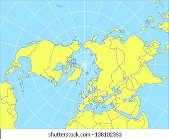 Vector map of the nothern hemisphere as Lambert's Conformal Conic projection. EPS10 file with every country as selectable path. 
