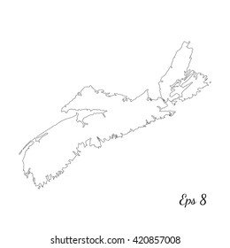 Vector map Nova Scotia. Outline map. Isolated vector Illustration. Black on White background. EPS 8 Illustration.