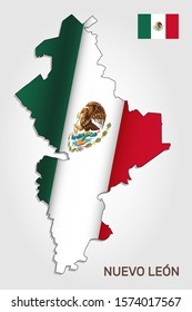 Vector map of Nuevo Leon state combined with waving Mexican national flag - Vector