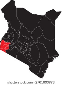 Mapa de Vector de Nyanza Region en el mapa de Kenia