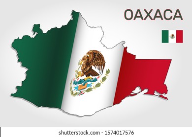 Vector map of Oaxaca state combined with waving Mexican national flag - Vector