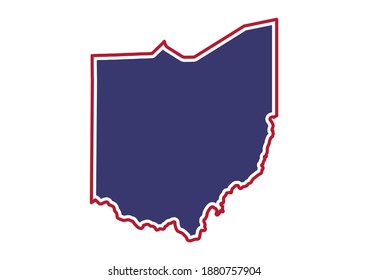 Vector map of  Ohio with no text or label.  The map is painted in the colors American flag. A flat vector map is isolated on a white background.  The map is appropriate for prints of any size. 