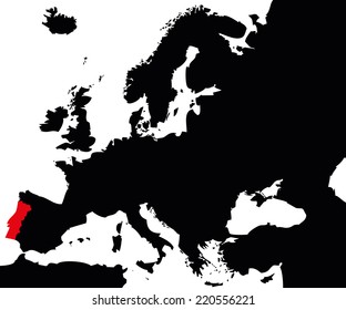Vector map over Europe with Portugal