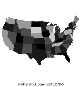 Vector map over USA with all the states in different colors and layers