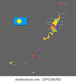 Vector map of Palau with names of cities and with borders city