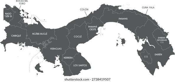 Vector map of Panama with provinces, indigenous regions and administrative divisions. Editable and clearly labeled layers.