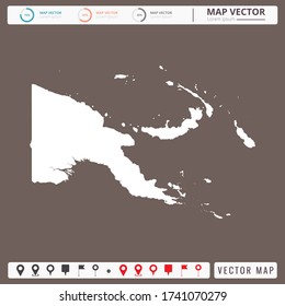 Vector map of Papua New Guinea Brown background and pins icon.