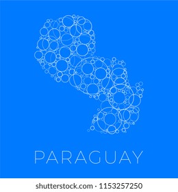 vector map of paraguay filled with white circles of different sizes and degrees of transparency on blue background