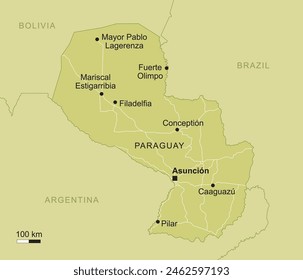 Mapa Vector de Paraguay Sudamérica con ciudades y carreteras importantes geografía del país cartografía verde