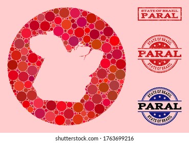 Vector map of Paral State mosaic of circle elements and red rubber stamp. Hole circle map of Paral State collage created with circles in different sizes, and red color tinges.