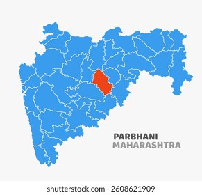 Vector map with Parbhani district highlighted in Maharashtra, India