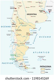 Vector map of Patagonia, the southern part of south America, Chile and Argentina.