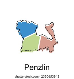 mapa vectorial del diseño del contorno moderno colorido de Penzlin, plantilla de diseño de ilustración del vector del país del mapa mundial