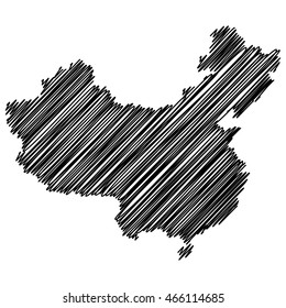 vector map of the People's Republic of China  drawing in black marker on a white background. Sketch map for infographics, brochures and presentations