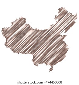 vector map of the People's Republic of China  drawing in brown marker on a white background. Sketch map for infographics, brochures and presentations