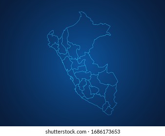 Vector Map Of Peru Abstract Blue Line Scales On Dark Background.