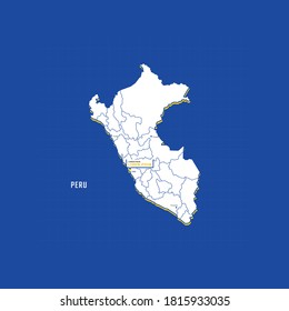 Vector map of Peru with border, cities and capital Lima. Each city has separately for your design. Vector Illustration