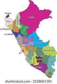 vector map of Peru and regions. Illustration