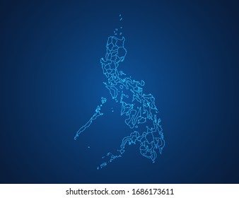 Mapa vectorial de las Filipinas línea azul abstracta escala en fondo oscuro.