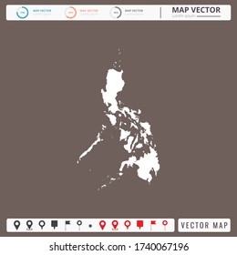 Vector map of Philippines Brown background and pins icon.