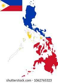 Vector map of Phillippines with flag. Isolated, white background