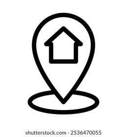 Vector map pin icon with a house symbol inside, ideal for real estate and location themes. Editable stroke.