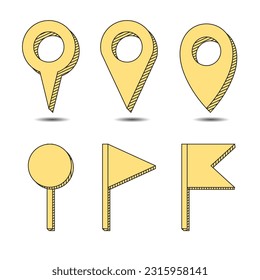Vector map pin location cartoon style icon set
